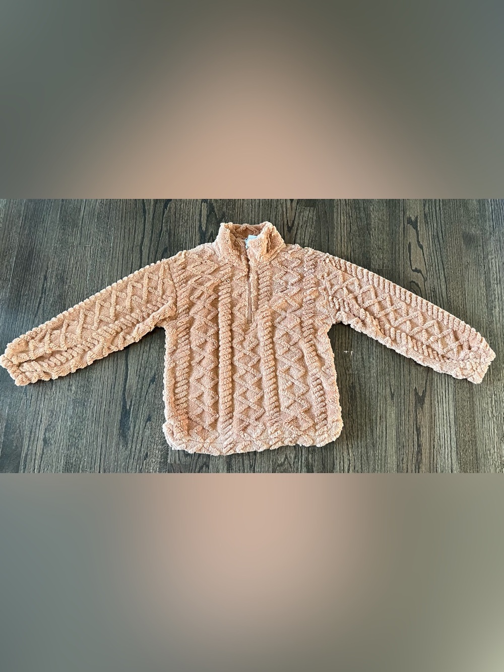Cozy Textured Half-Zip Fleece Pullover - Light Brown